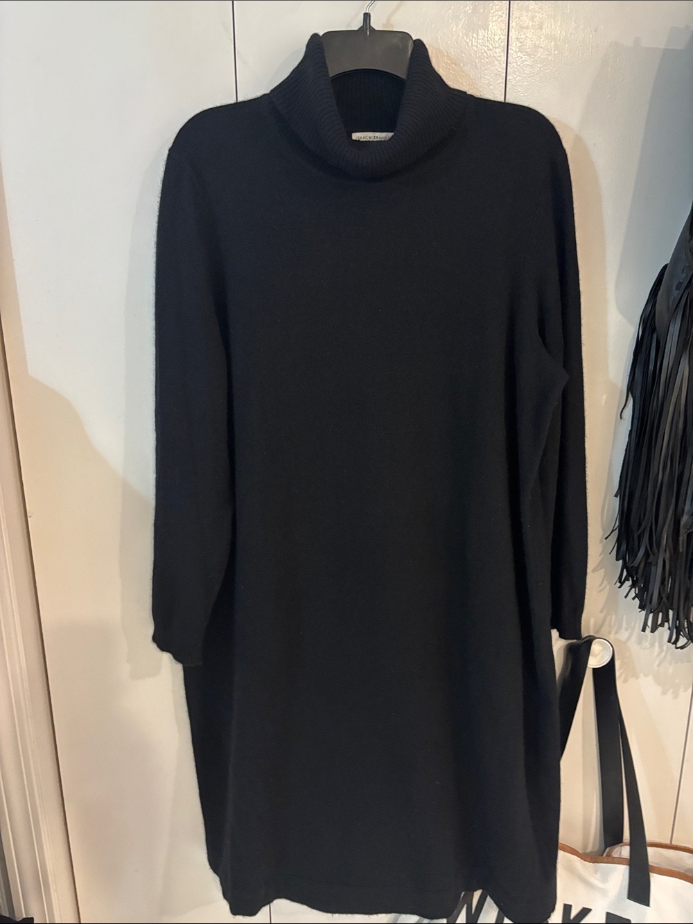Isaac Mizrahi Black Cashmere Turtleneck Sweater Dress,1X
